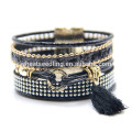 mixed style genuine handmade customized jewelry crystal leather braided bracelet